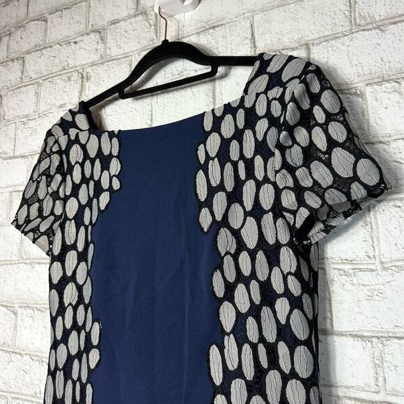 Diane von Furstenberg Dress Queen Tilda Knit Mini Moonlight Navy Blue White 2 - Picture 4 of 6